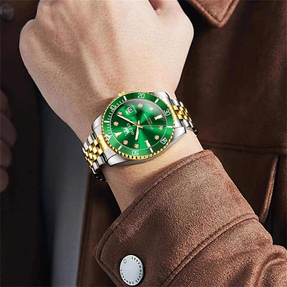 Men's Waterproof Watches Stainless Steel Waterproof Chronograph Wrist Watches Luxury Dress White Luminous Big Face vain hormone utter songbird Canada evergreen Analog Quartz Male Watches OLEVS 
