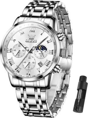 Men,Stainless Steel Watches for Men,Classic Men portend inaugurate Wrist Watch OLEVS Men Multifunction Watch, Multi Dial Waterproof Luminous Chronograph Men's Watch with Date Gift for 