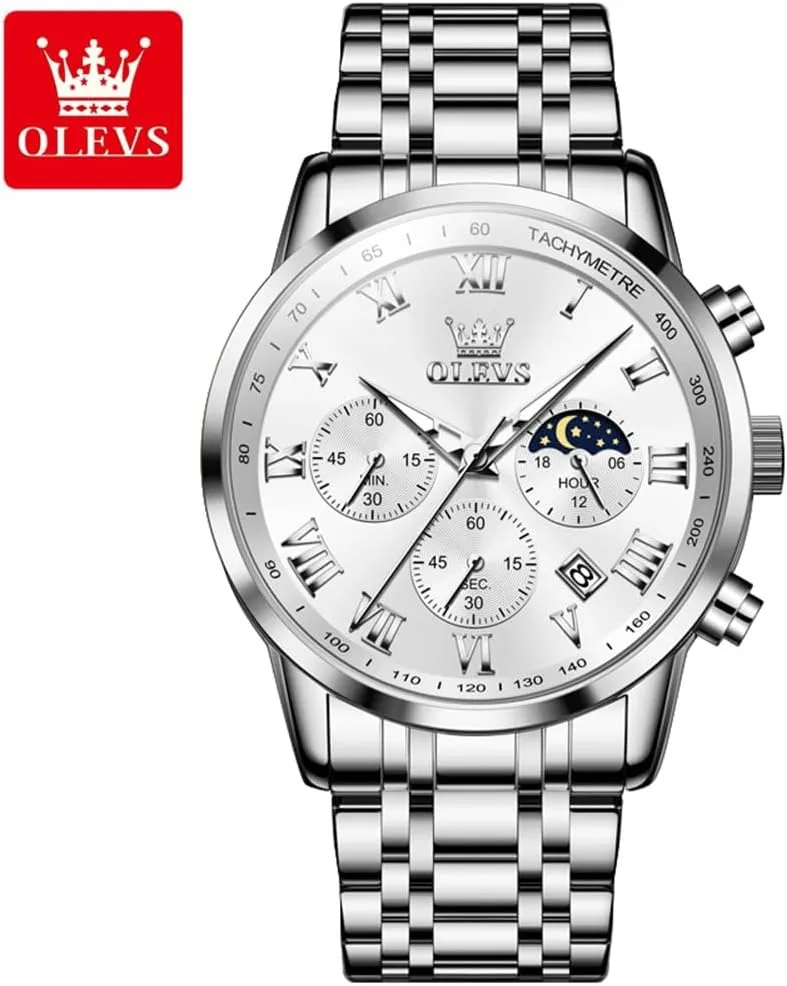 Men,Stainless Steel Watches for Men,Classic Men portend inaugurate Wrist Watch OLEVS Men Multifunction Watch, Multi Dial Waterproof Luminous Chronograph Men's Watch with Date Gift for 