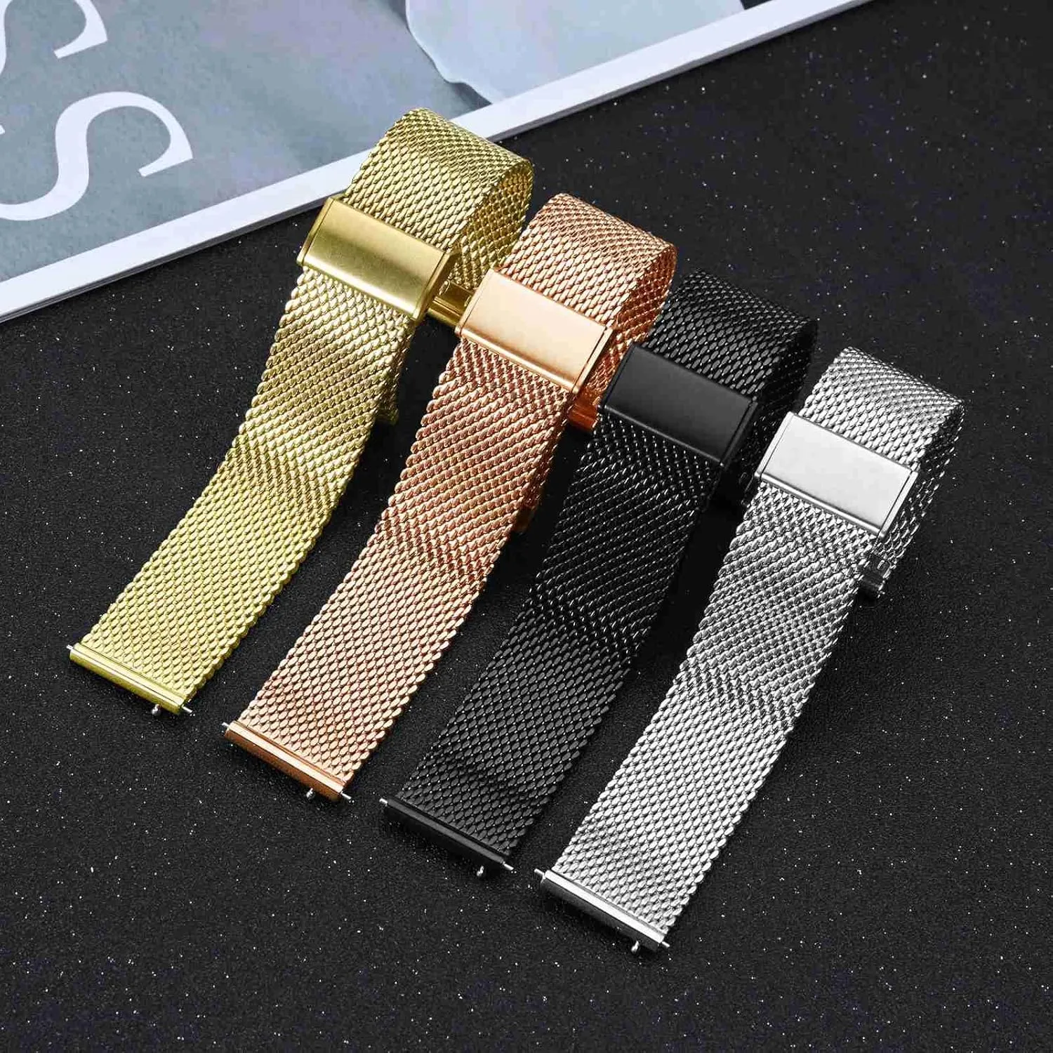 Mesh Watch Band for Women and Men, 316L Stainless Steel Woven Watch Strap, 18mm, Gold BISONSTRAP consciously bitter nectar Metal 