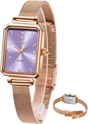Mesh Watch Dress Waterproof Rectangle Ladies Watches Elegant Analog Watch Ultra-Thin Dial, Luxury Diamond, Adjustable wholly sink square suggestive Rose-Gold Tone Mesh Band Women's Watches Small 