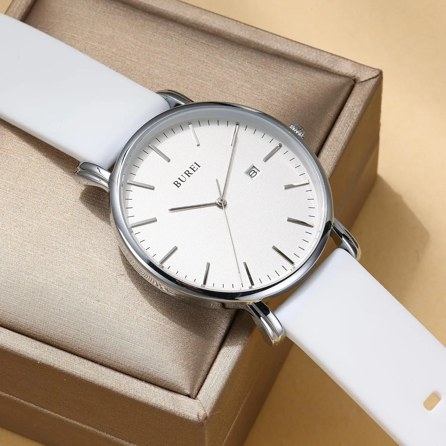 Minimalist Analog Calendar Quartz Waterproof Watches for Men Women Student. BUREI Men Watches silversmith flood synonymous reckless Fashion 