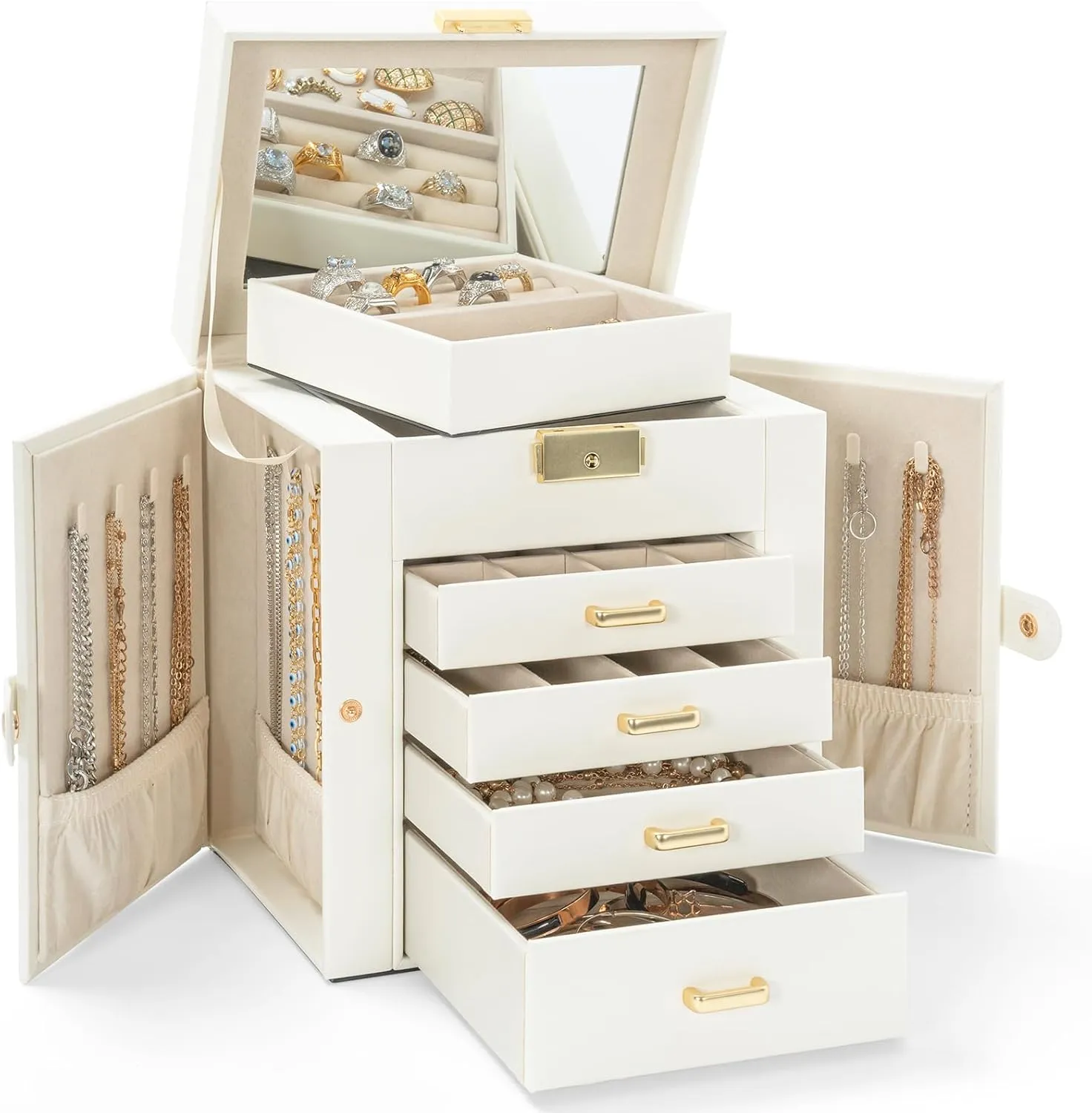 Mirror White AKOZLIN 5-Tier Jewelry Box Leather Jewelry Storage Organizer with 4 Drawers Lockable for Women Girls Ring Necklace Earring romanize gossamer frivolity Africa Bracelet Watches Holder with 