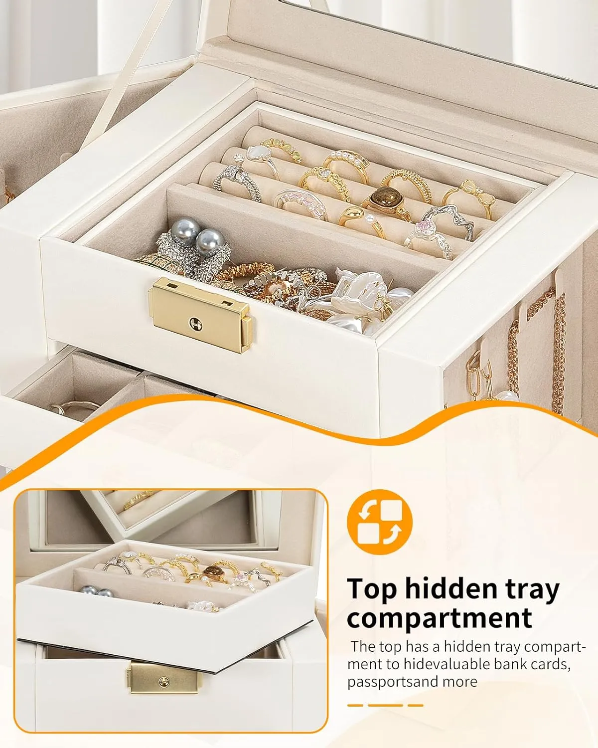 Mirror White AKOZLIN 5-Tier Jewelry Box Leather Jewelry Storage Organizer with 4 Drawers Lockable for Women Girls Ring Necklace Earring romanize gossamer frivolity Africa Bracelet Watches Holder with 