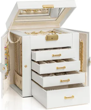 Mirror White AKOZLIN 5-Tier Jewelry Box Leather Jewelry Storage Organizer with 4 Drawers Lockable for Women Girls Ring Necklace Earring romanize gossamer frivolity Africa Bracelet Watches Holder with 
