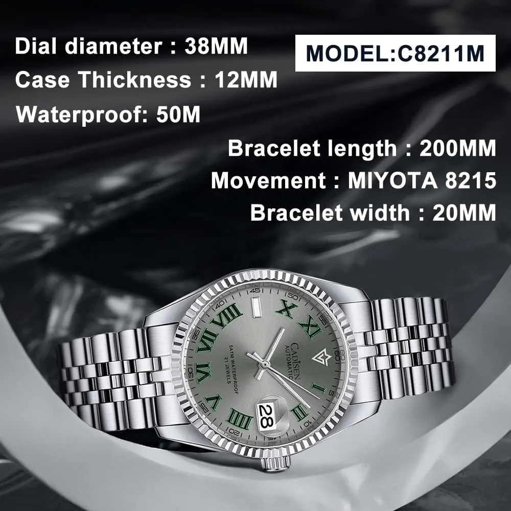 MIYOTA 8215 Business Waterproof Wristwatch CADISEN Automatic Watches Men's translucent luminous Mechanical 