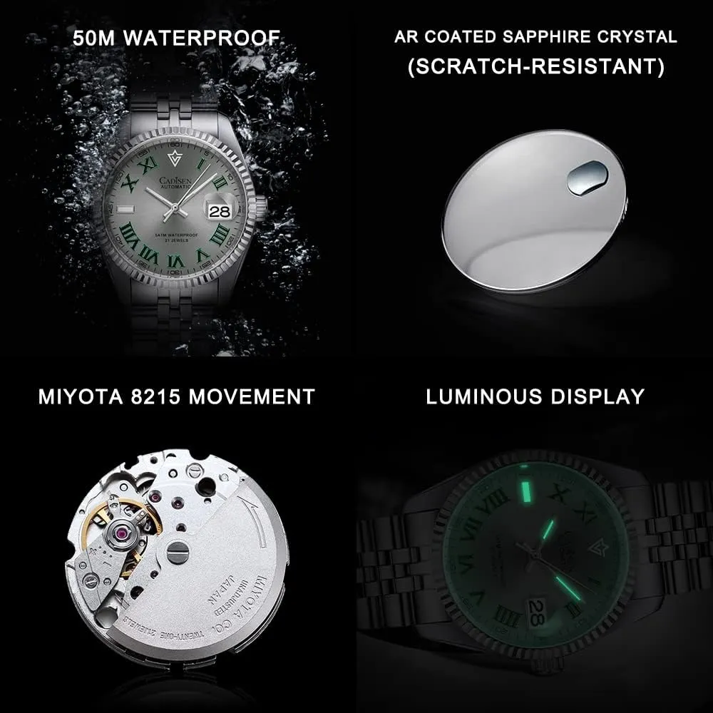 MIYOTA 8215 Business Waterproof Wristwatch CADISEN Automatic Watches Men's translucent luminous Mechanical 