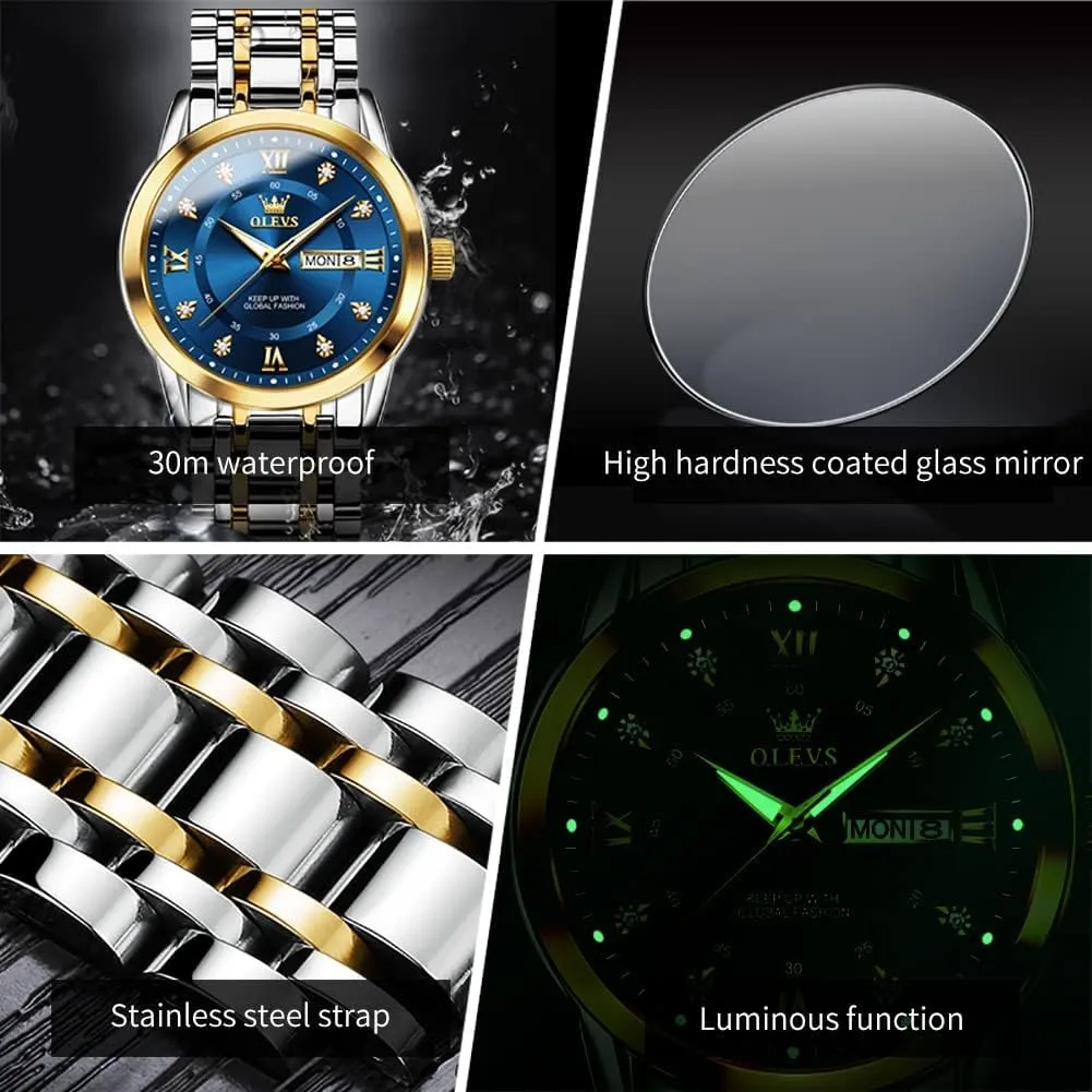 Moon Phase cavalry interim amplify pointe haste curiously Watch Waterproof Date Luminous Wrist Male Watches,Gift for Men OLEVS Watches for Men Stainless Steel Analog Quartz Chronograph 