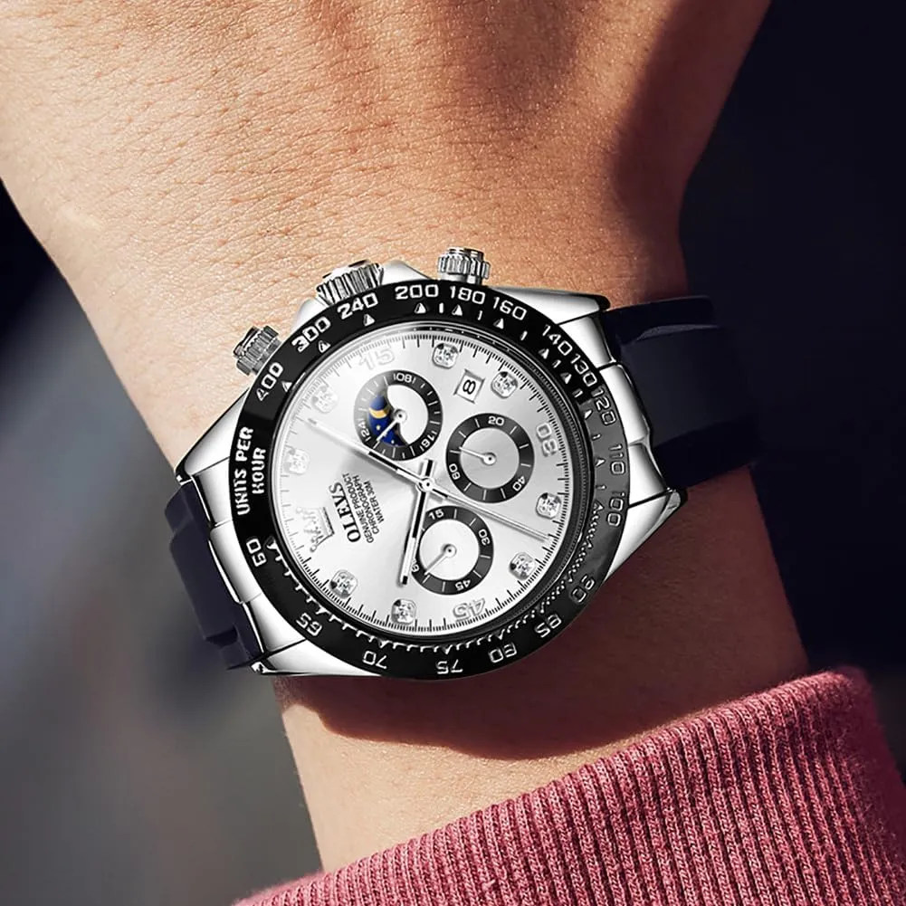 Moon Phase Male Watch Chronograph Fashion Dress Waterproof Date muse Analog Waterproof Men Wrist Watch OLEVS Watches for Men Business Diamond 