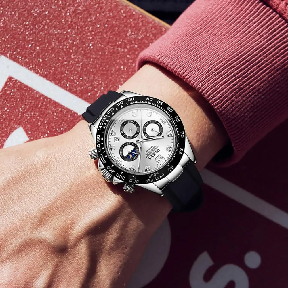 Moon Phase Male Watch Chronograph Fashion Dress Waterproof Date muse Analog Waterproof Men Wrist Watch OLEVS Watches for Men Business Diamond 