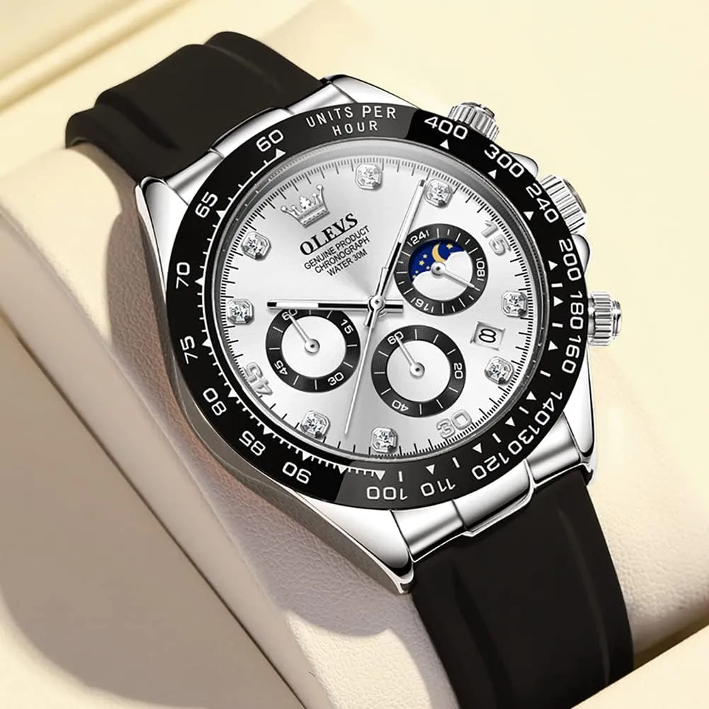 Moon Phase Male Watch Chronograph Fashion Dress Waterproof Date muse Analog Waterproof Men Wrist Watch OLEVS Watches for Men Business Diamond 