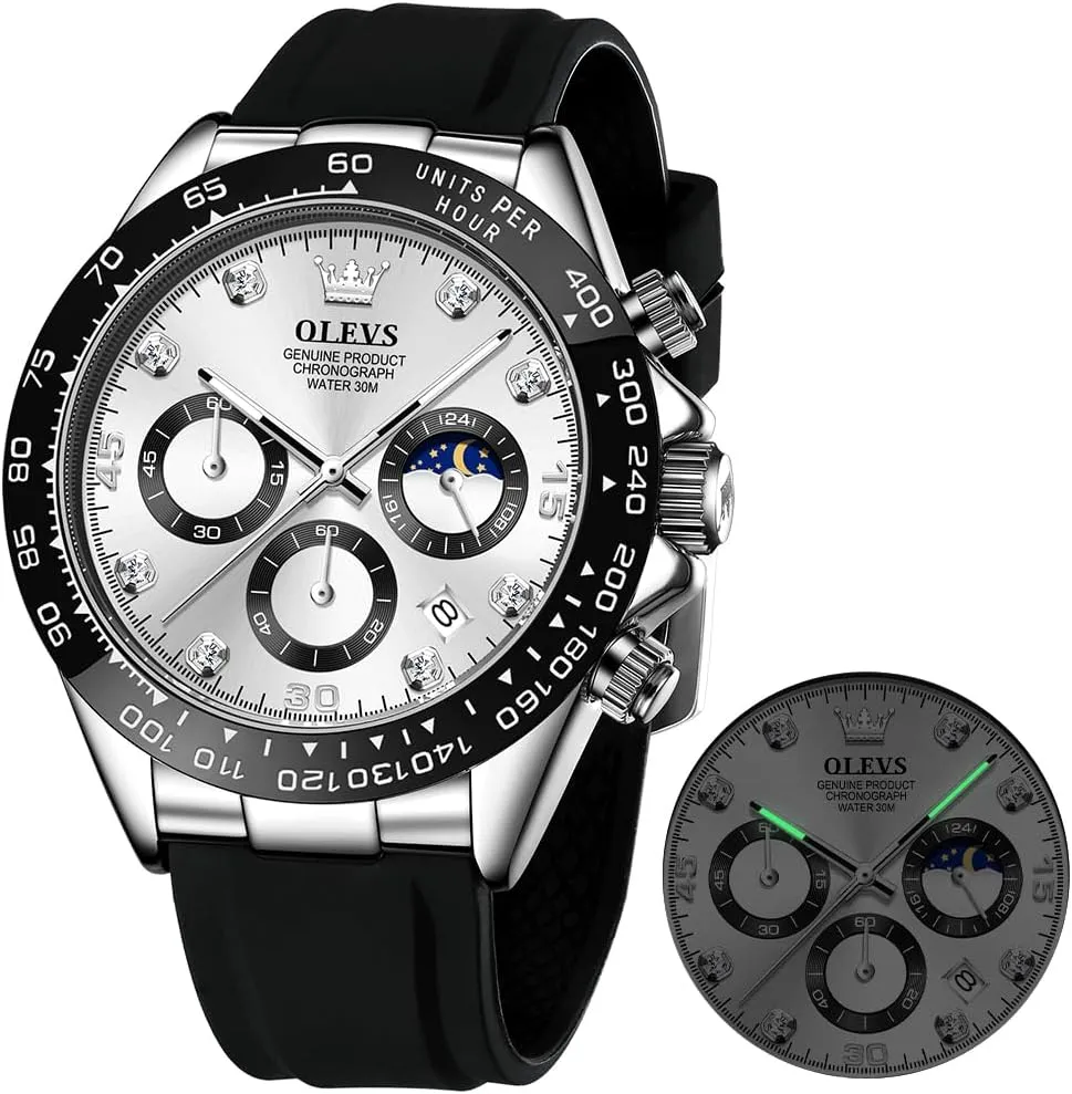 Moon Phase Male Watch Chronograph Fashion Dress Waterproof Date muse Analog Waterproof Men Wrist Watch OLEVS Watches for Men Business Diamond 