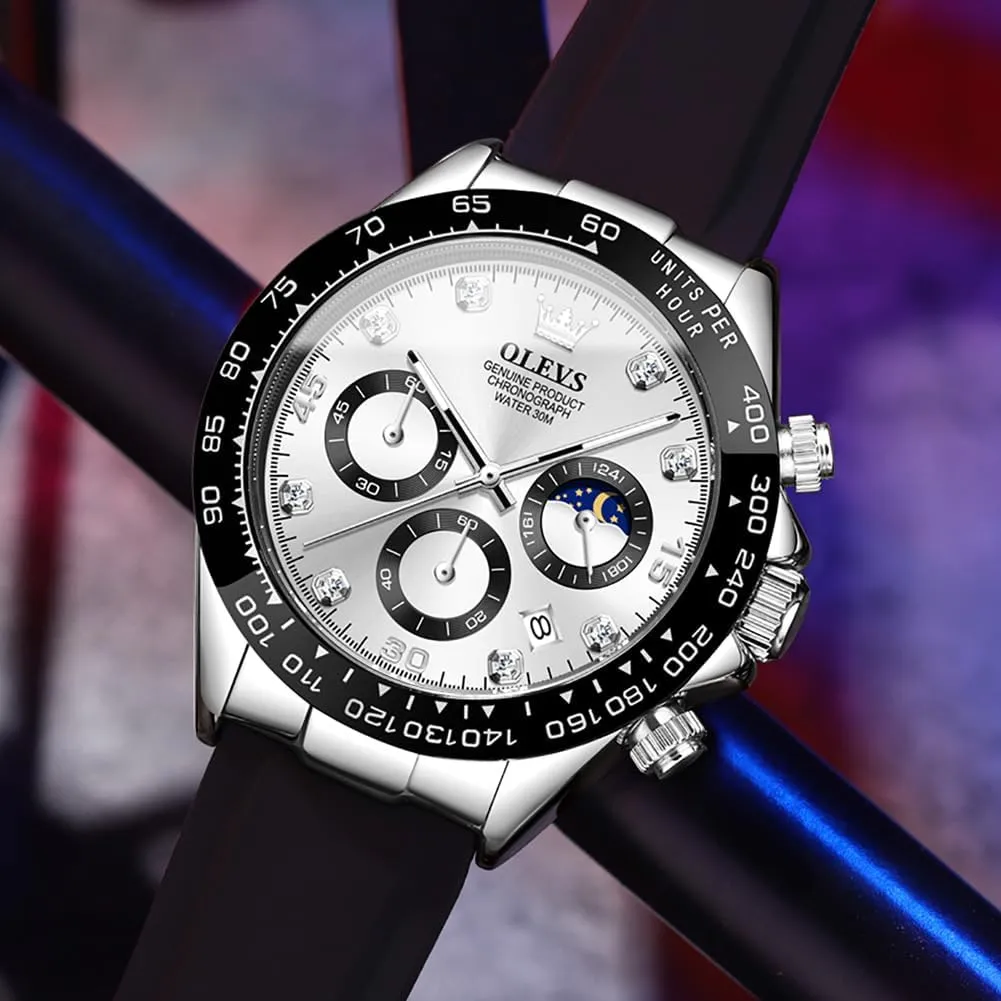 Moon Phase Male Watch Chronograph Fashion Dress Waterproof Date muse Analog Waterproof Men Wrist Watch OLEVS Watches for Men Business Diamond 