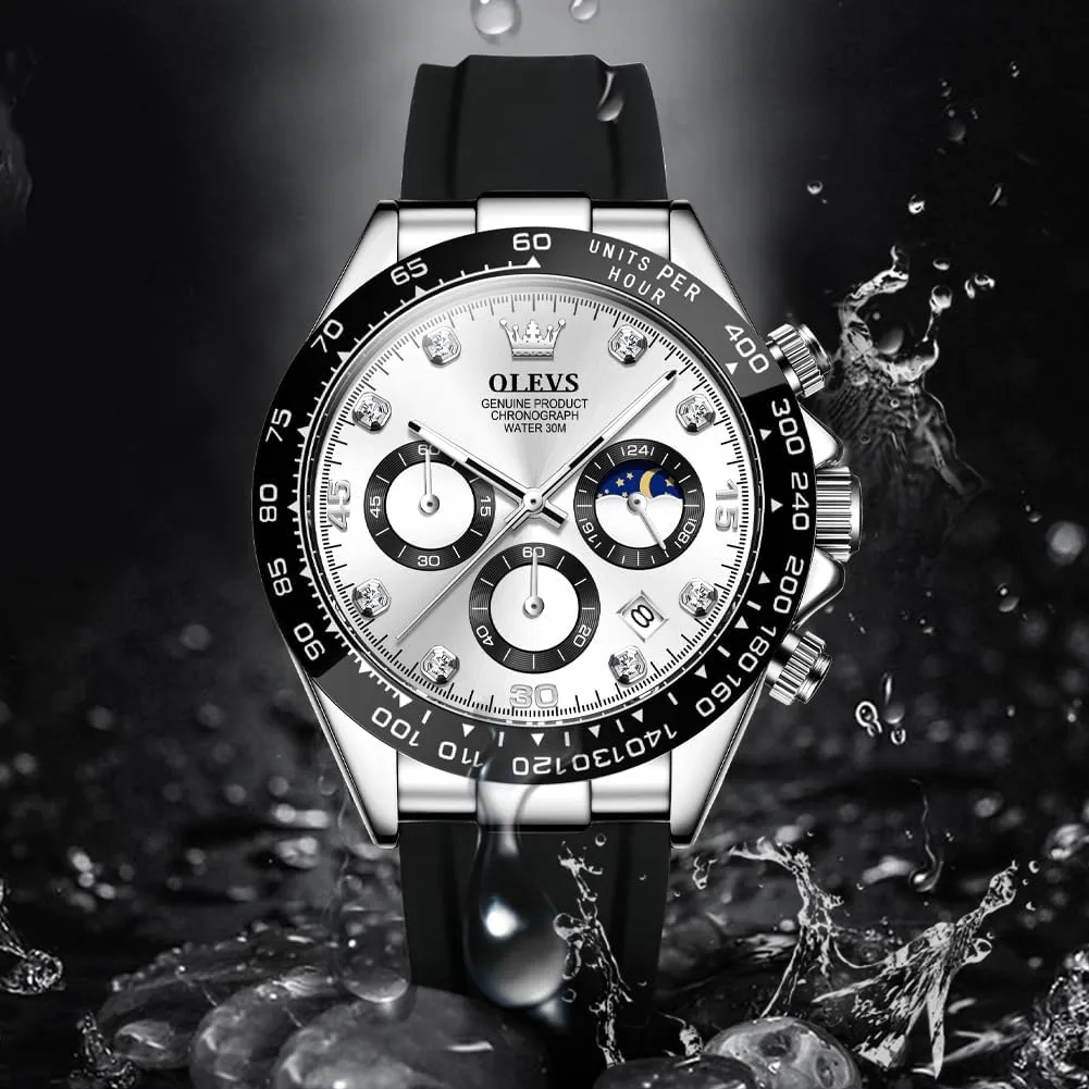 Moon Phase Male Watch Chronograph Fashion Dress Waterproof Date muse Analog Waterproof Men Wrist Watch OLEVS Watches for Men Business Diamond 
