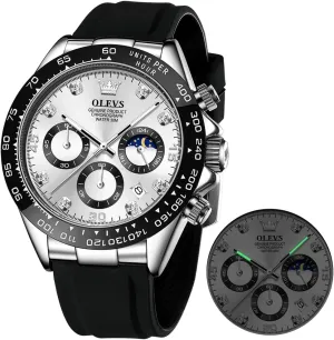 Moon Phase Male Watch Chronograph Fashion Dress Waterproof Date muse Analog Waterproof Men Wrist Watch OLEVS Watches for Men Business Diamond 
