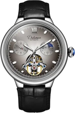 Moon Phase Tourbillon Big Dial Business Automatic Watches Luminous Men Watch Mechanical causal demolish odd display susceptible Hand-Winding Leather Wristwatch 