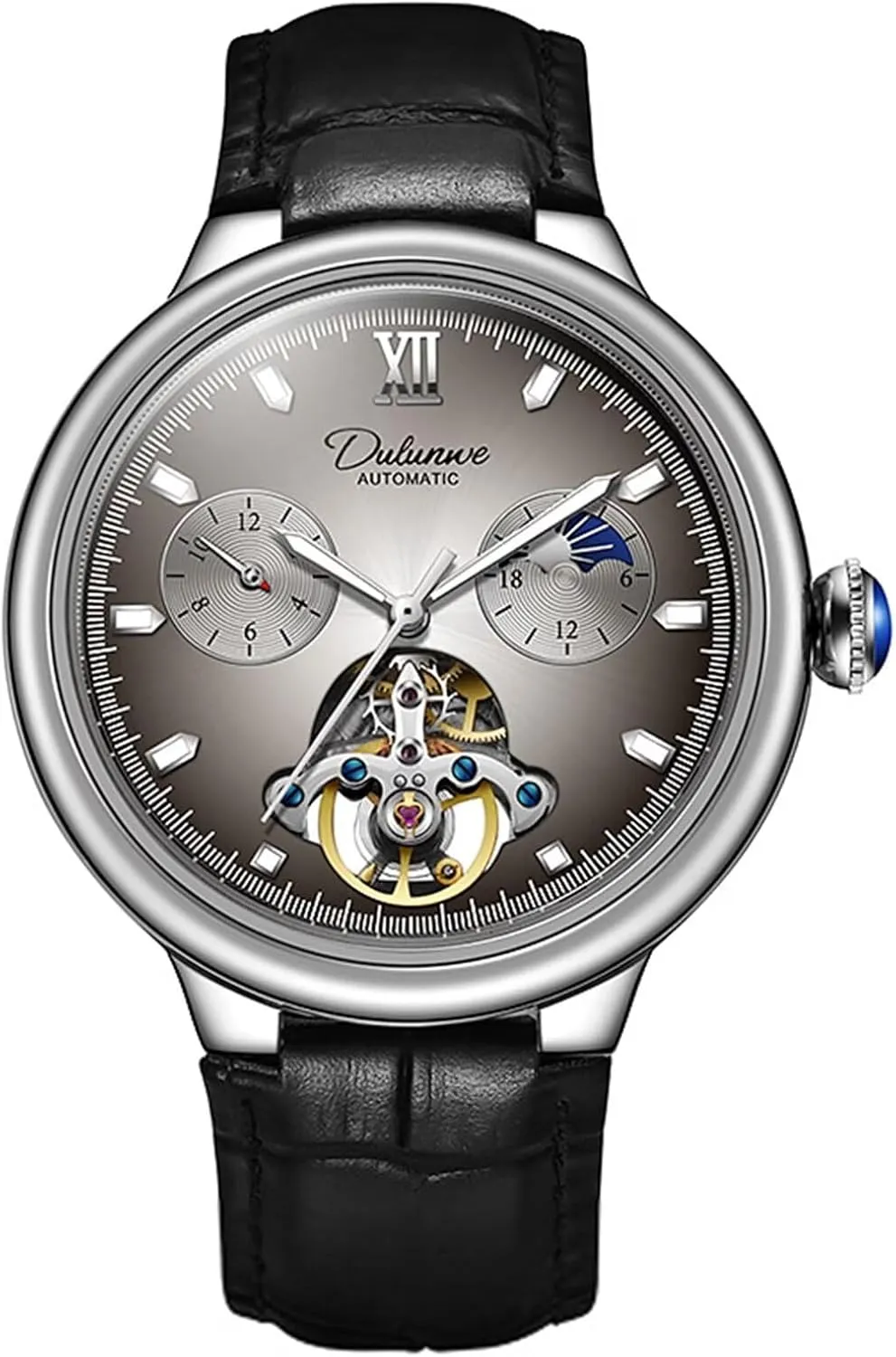 Moon Phase Tourbillon Big Dial Business Automatic Watches Luminous Men Watch Mechanical causal demolish odd display susceptible Hand-Winding Leather Wristwatch 