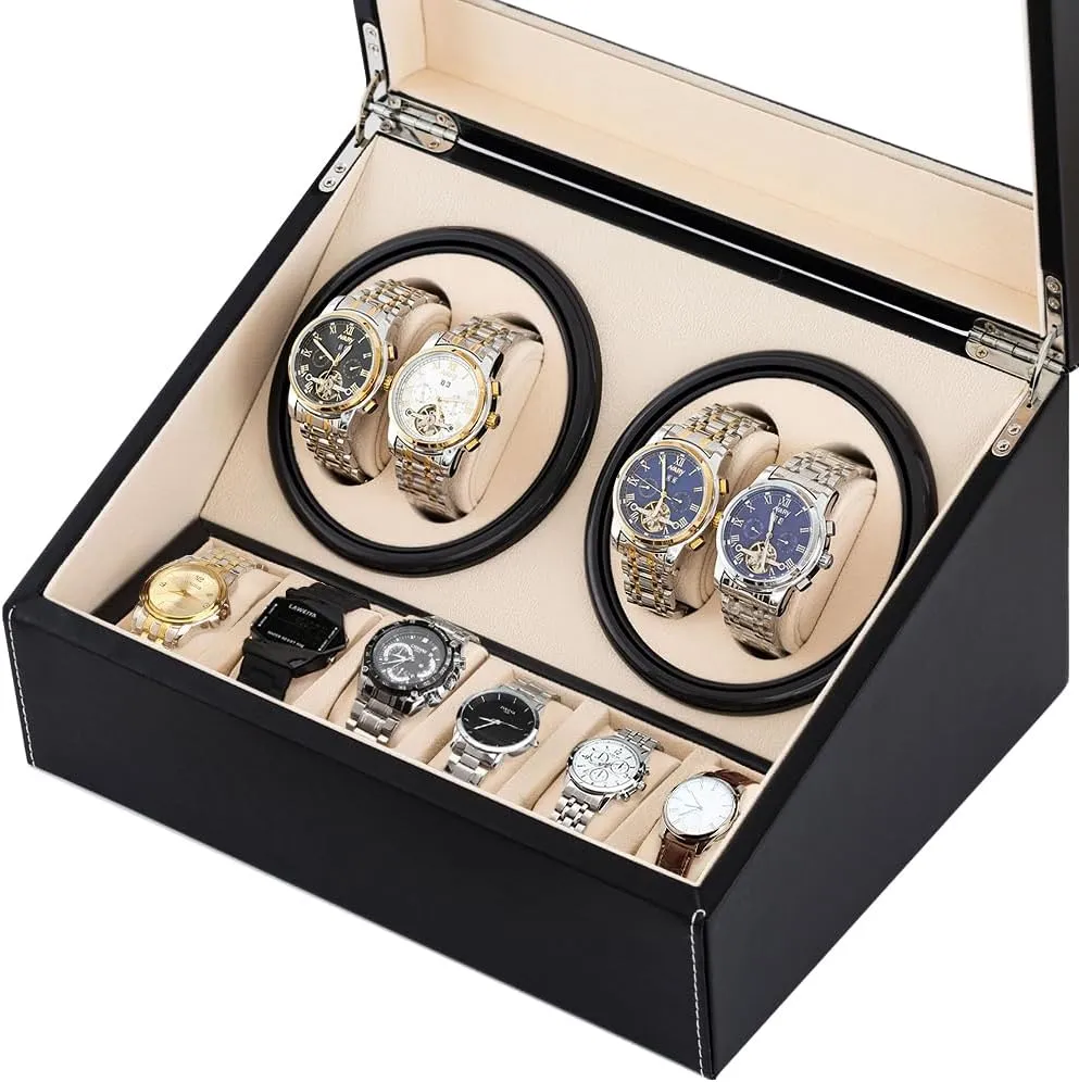 Motor ?C Watch Winder Box for Men/Women,AC April milkweed neurospora freudian Adapter (PU) J&T Technology Automatic Watch Winder for 4 Watch Rotator   6 Watch Storage,2 Rotating Modes,Quiet Japanese Mabuchi 