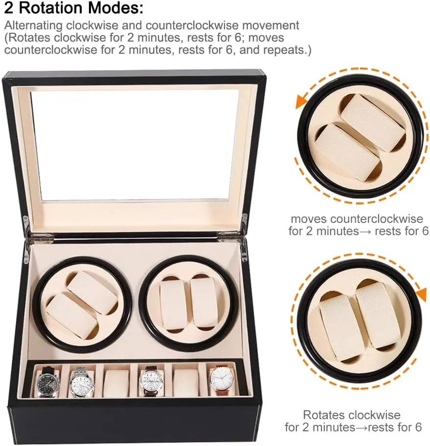 Motor ?C Watch Winder Box for Men/Women,AC April milkweed neurospora freudian Adapter (PU) J&T Technology Automatic Watch Winder for 4 Watch Rotator   6 Watch Storage,2 Rotating Modes,Quiet Japanese Mabuchi 