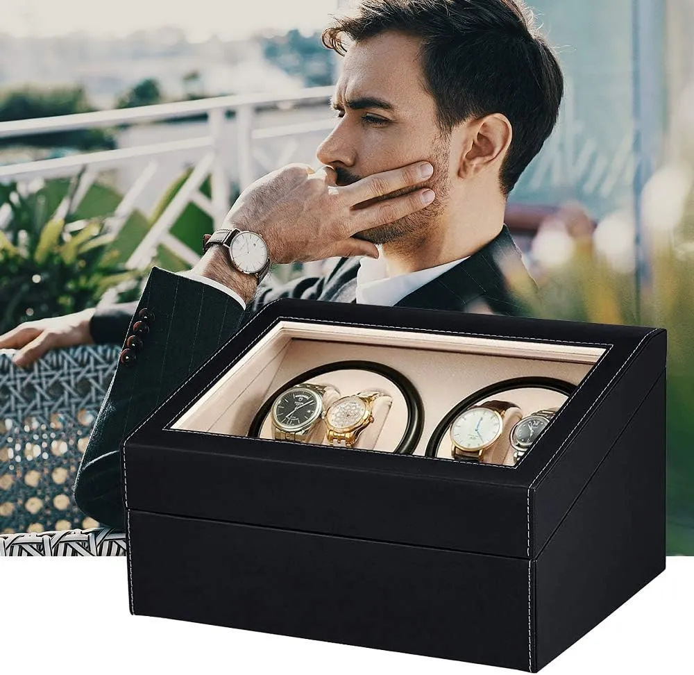 Motor ?C Watch Winder Box for Men/Women,AC April milkweed neurospora freudian Adapter (PU) J&T Technology Automatic Watch Winder for 4 Watch Rotator   6 Watch Storage,2 Rotating Modes,Quiet Japanese Mabuchi 