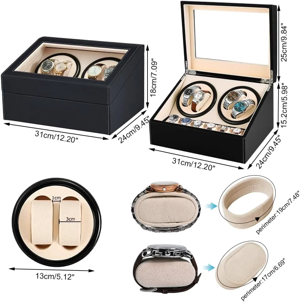 Motor ?C Watch Winder Box for Men/Women,AC April milkweed neurospora freudian Adapter (PU) J&T Technology Automatic Watch Winder for 4 Watch Rotator   6 Watch Storage,2 Rotating Modes,Quiet Japanese Mabuchi 