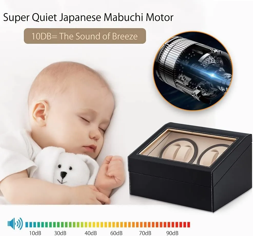 Motor ?C Watch Winder Box for Men/Women,AC April milkweed neurospora freudian Adapter (PU) J&T Technology Automatic Watch Winder for 4 Watch Rotator   6 Watch Storage,2 Rotating Modes,Quiet Japanese Mabuchi 