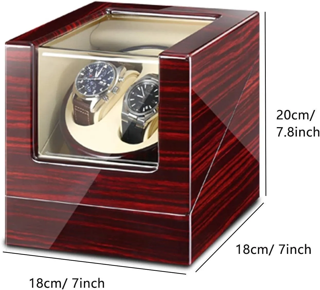Motors Piano Paint Fit Women Men Watches AC Adapter or Battery Powered (Red White) Automatic Double lofty Watch Winders Box with LED Light Quiet 