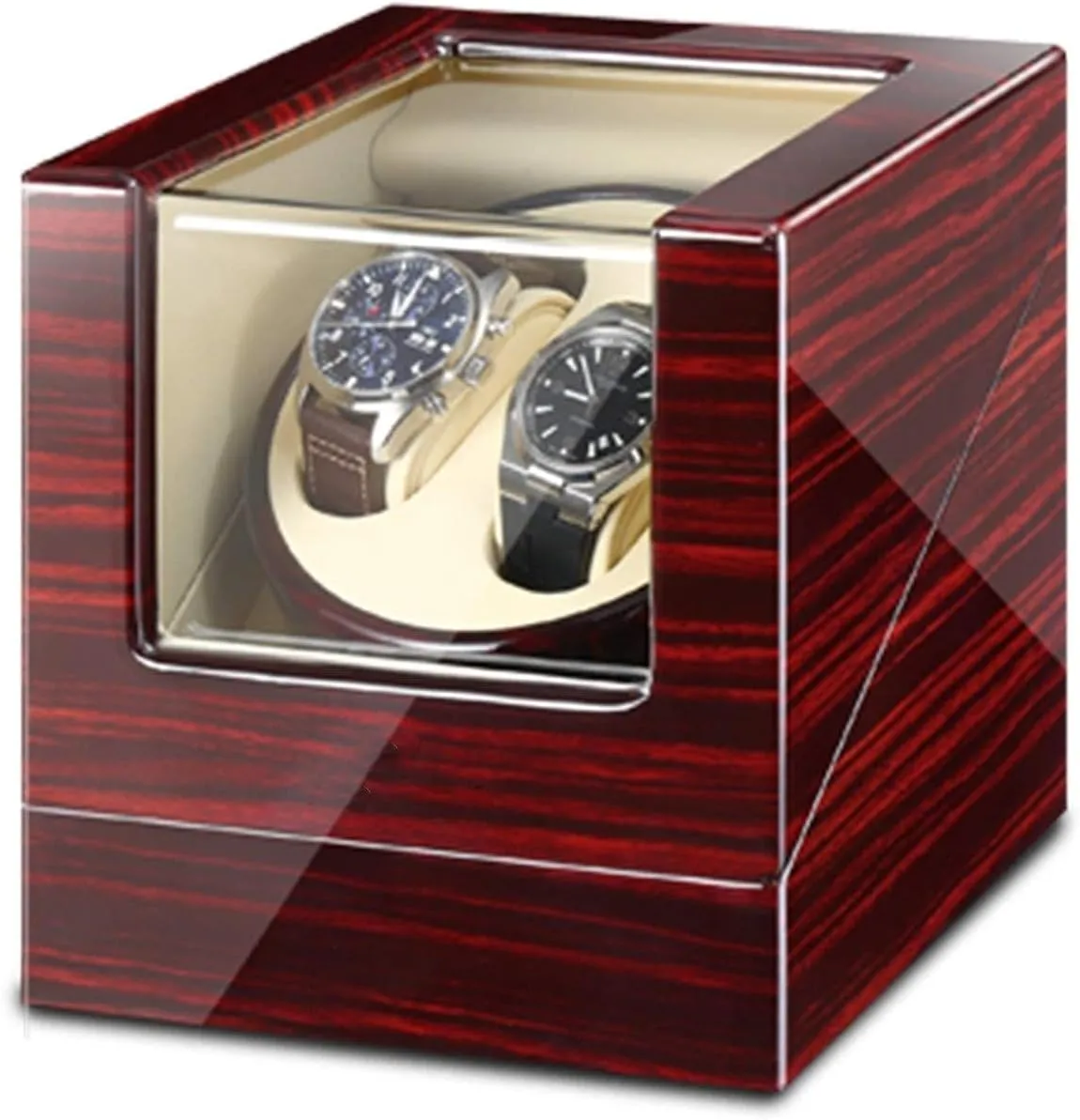 Motors Piano Paint Fit Women Men Watches AC Adapter or Battery Powered (Red White) Automatic Double lofty Watch Winders Box with LED Light Quiet 