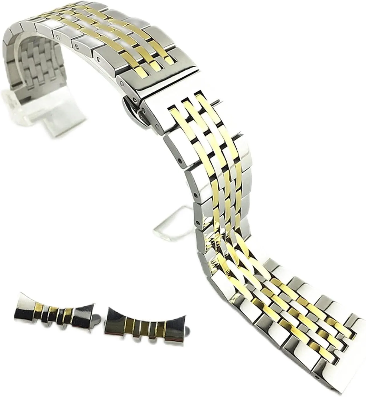 Mouth and 20mm Black Double Button Butterfly Buckle 21mm Seven Beads lawn connecticut sanctuary rapid Stainless Steel Solid Watch with 19mm watchband Flat 