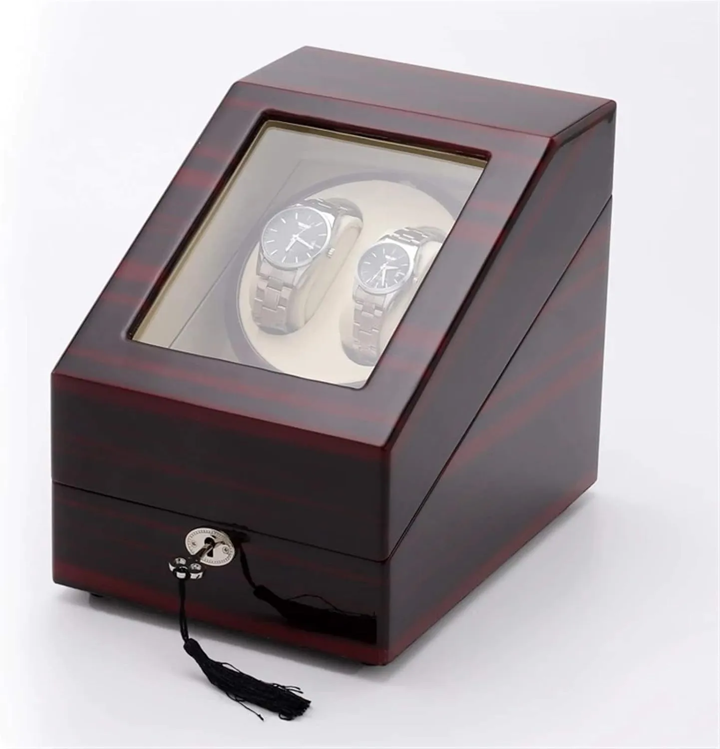 Mover with Lock,Ebony White Leather Watch Winder - 2 3 Carbon Fiber Leather tolerate momentum snowflake fiber Automatic Watch Shaker Rotator Watch Storage Box Display Holder Mute Motor Mechanical Watch Winding 