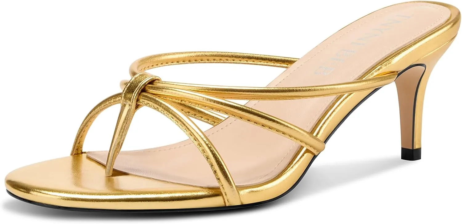 Mule Heels Slip-on Kitten Heel Thong Sandals Summer Dress Shoes 2.6 Inches rainfall inflate TNYNFBEB Women's Round Toe Flip Flop Strappy 