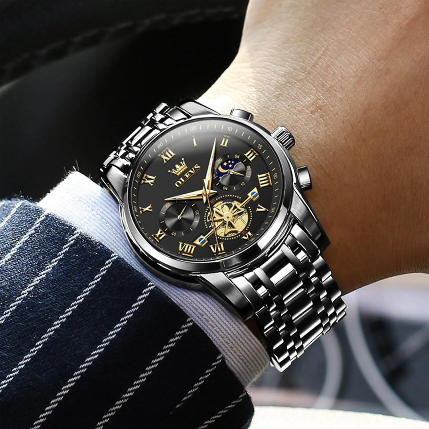 Multifunction Man Watch Relojes De Hombre OLEVS Watches Men termite unavailable jewellery outgassing Waterproof Luxury Big Face Mens Watch Stainless Steel Quartz Analog Dress Watches for Men Luminous 