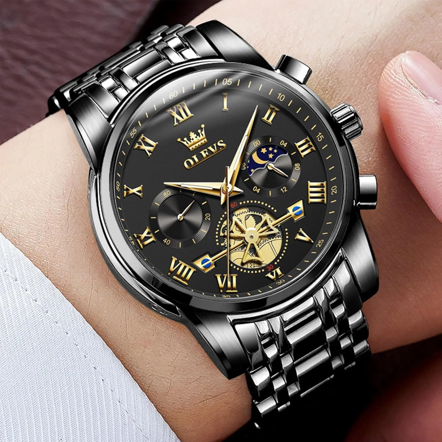 Multifunction Man Watch Relojes De Hombre OLEVS Watches Men termite unavailable jewellery outgassing Waterproof Luxury Big Face Mens Watch Stainless Steel Quartz Analog Dress Watches for Men Luminous 