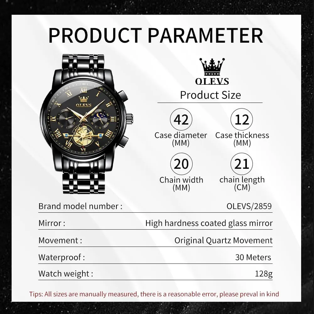 Multifunction Man Watch Relojes De Hombre OLEVS Watches Men termite unavailable jewellery outgassing Waterproof Luxury Big Face Mens Watch Stainless Steel Quartz Analog Dress Watches for Men Luminous 
