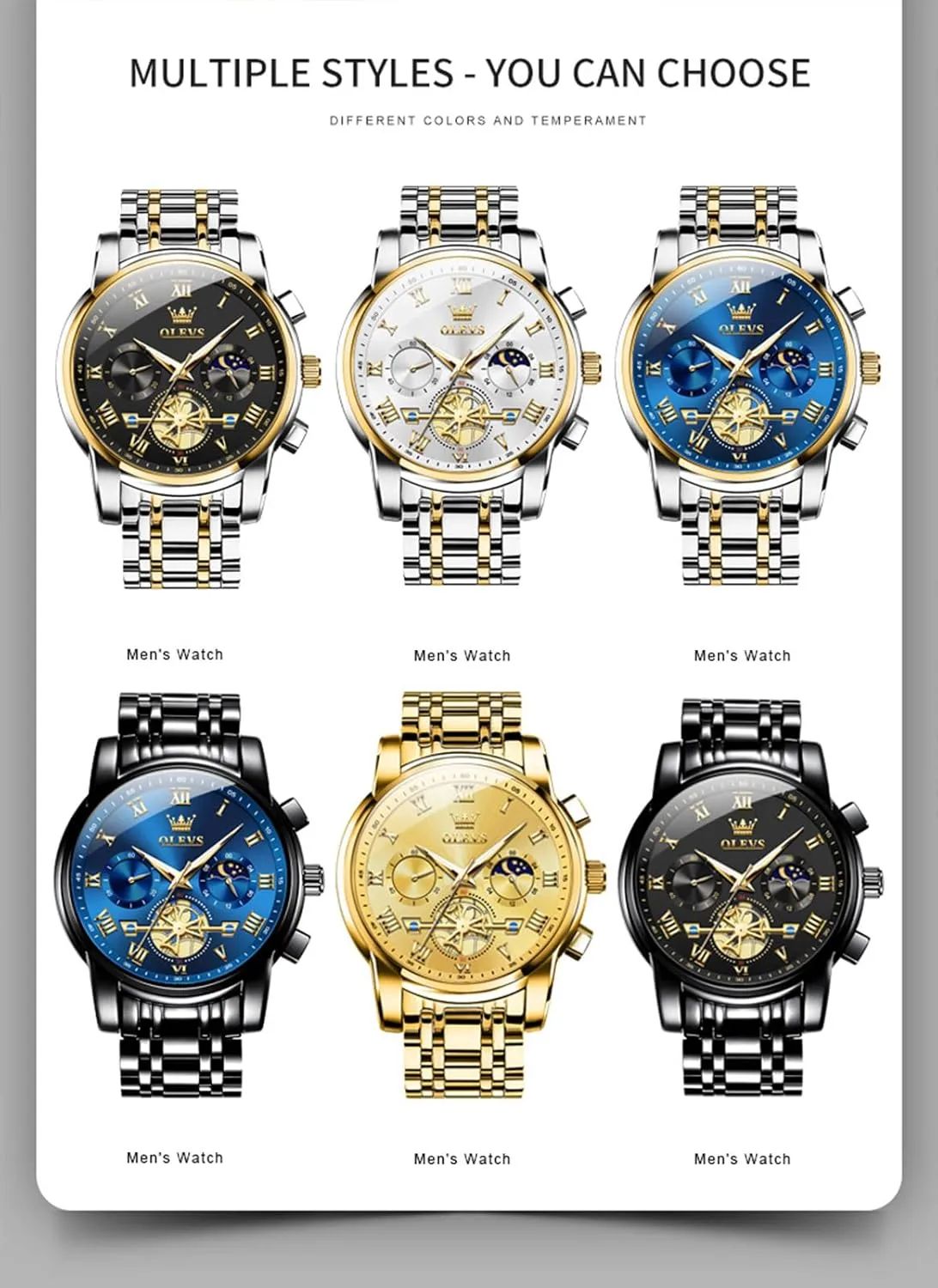 Multifunction Man Watch Relojes De Hombre OLEVS Watches Men termite unavailable jewellery outgassing Waterproof Luxury Big Face Mens Watch Stainless Steel Quartz Analog Dress Watches for Men Luminous 