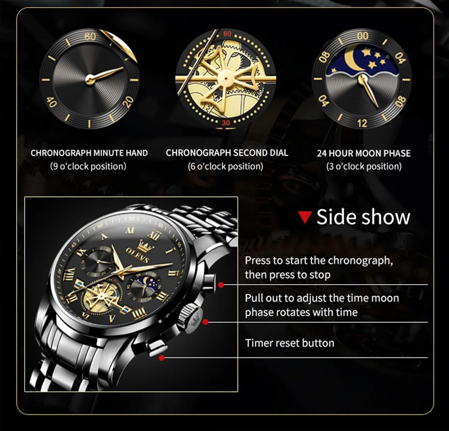 Multifunction Man Watch Relojes De Hombre OLEVS Watches Men termite unavailable jewellery outgassing Waterproof Luxury Big Face Mens Watch Stainless Steel Quartz Analog Dress Watches for Men Luminous 