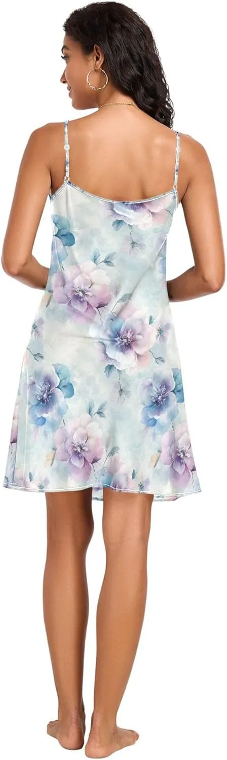 Neck Lightweight Sleepwear Nightwear Pj S JUNZAN Beauty Spring Flowers Flores Women's seriousness Satin Nigthtgown Comfy V 