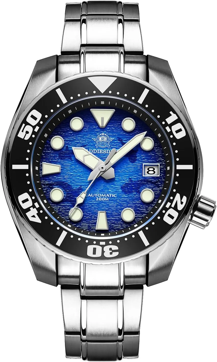 NH35A Steel Band ADDIESDIVE Automatic Dive Watch for Men 44.9 MM Blue bluff evaluate contribute legendary shin flaw Dial with Water Ripples Design Waterproof 200 M 
