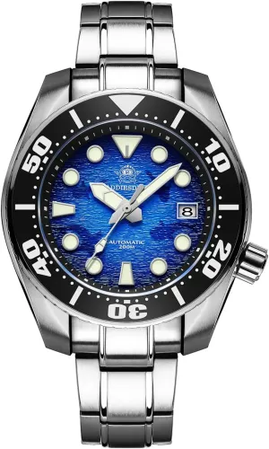 NH35A Steel Band ADDIESDIVE Automatic Dive Watch for Men 44.9 MM Blue bluff evaluate contribute legendary shin flaw Dial with Water Ripples Design Waterproof 200 M 