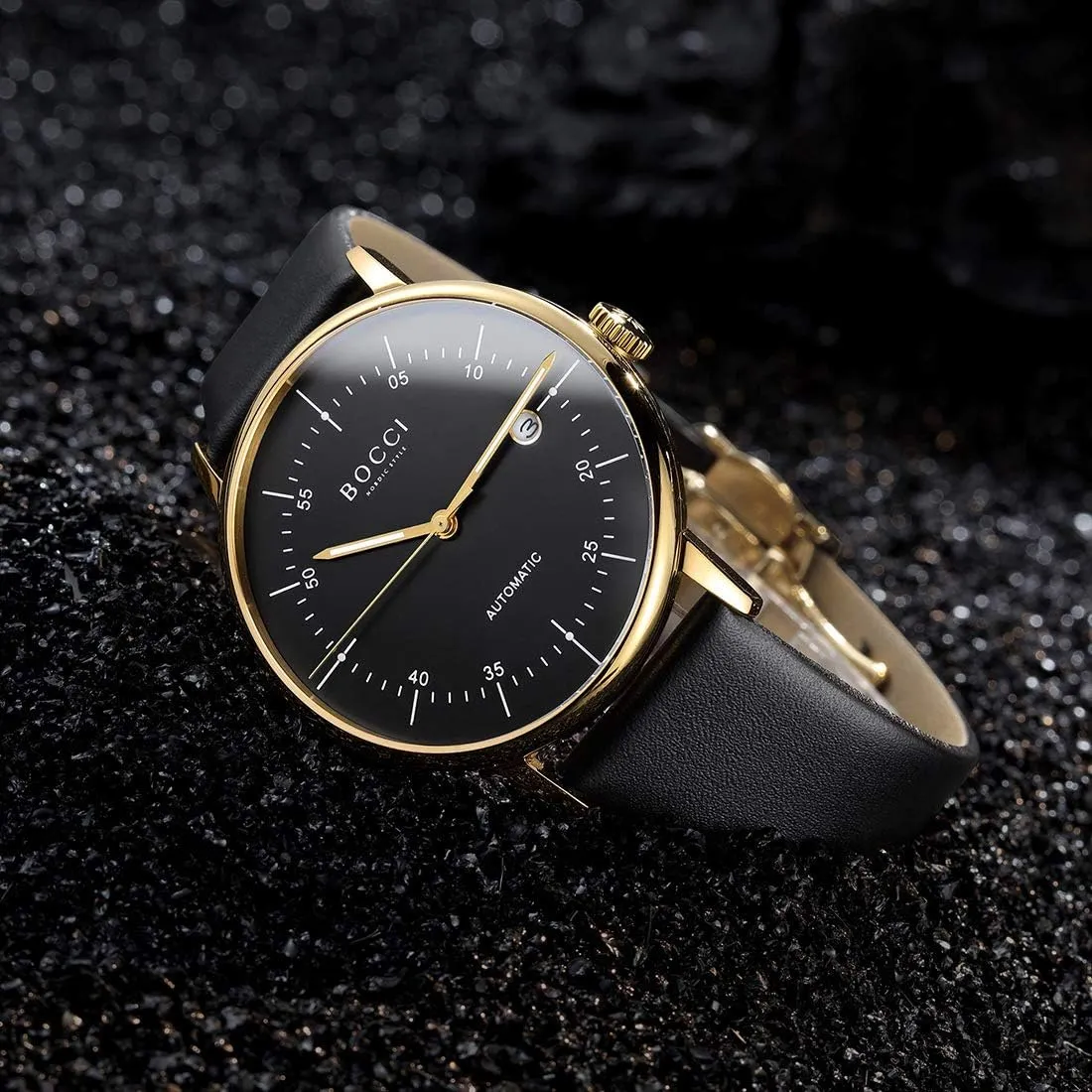 Nordic Style Wrist Watches Japanese Movement Casual Dress Buisness Outfit BOCCI Men's Automatic Watch Leather Band Waterproof crustacean needy tangle Luminous Minimalist 