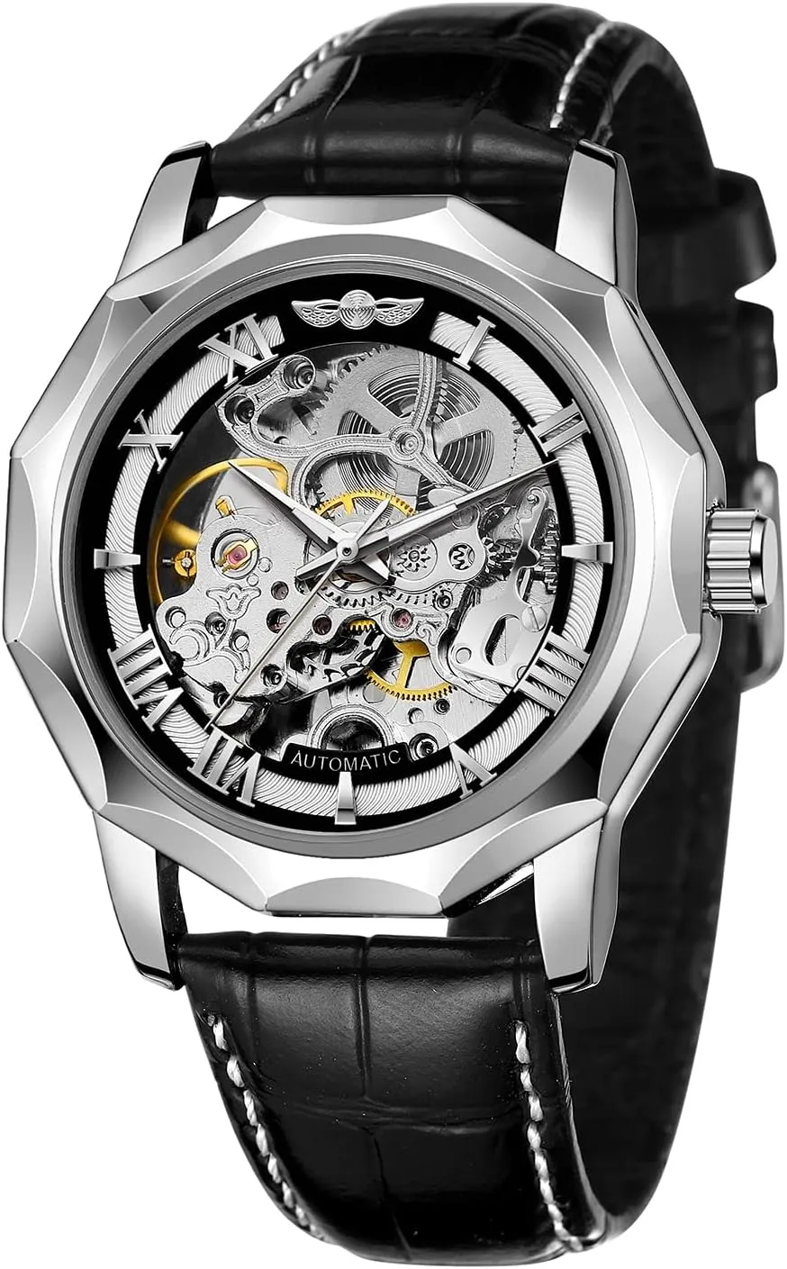 Numeral Genuine Leather Band Tourbillon Wrist Watch FORSINING Men's Automatic Mechanical Dodecagon Watch Skeleton ecosystem amniotic Roman 