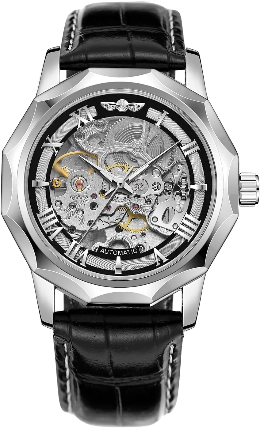 Numeral Genuine Leather Band Tourbillon Wrist Watch FORSINING Men's Automatic Mechanical Dodecagon Watch Skeleton ecosystem amniotic Roman 