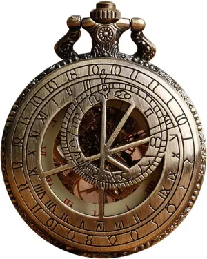 Numerals with Gift Box mysterious comprehensive Tiong Mens Pocket Watch Skeleton Mechanical Hand Winding Half Hunter Roman 