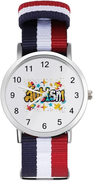 Nylon moist Wrist Strap Watch with Metal Buckle Colorful Autism Puzzles Unisex Watch Lightweight Breathable Woven 
