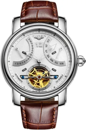 nylon Watch Waterproof Brown Genuine Leather Automatic Mechanical Wrist Watches MASTOP Men's Skeleton 