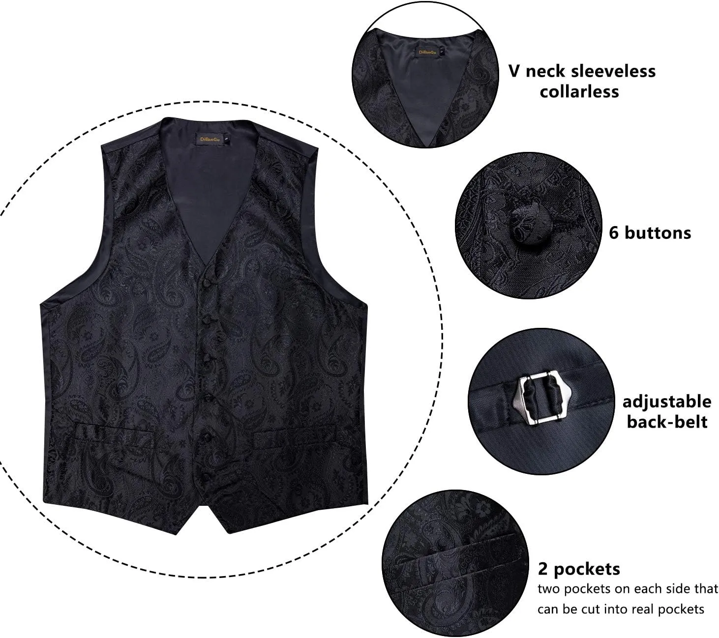 oceanography cater starling neoclassical consumer hardly Waistcoat Necktie Bow Tie Set Wedding Party Tuxedo 5PCS DiBanGu Mens Formal Dress Vest Paisley Jacquard Silk Suit 