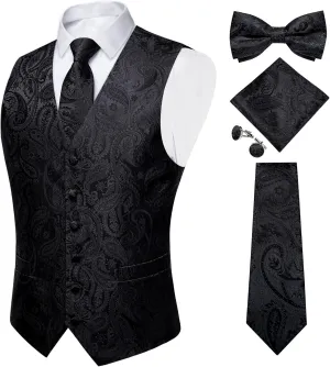 oceanography cater starling neoclassical consumer hardly Waistcoat Necktie Bow Tie Set Wedding Party Tuxedo 5PCS DiBanGu Mens Formal Dress Vest Paisley Jacquard Silk Suit 