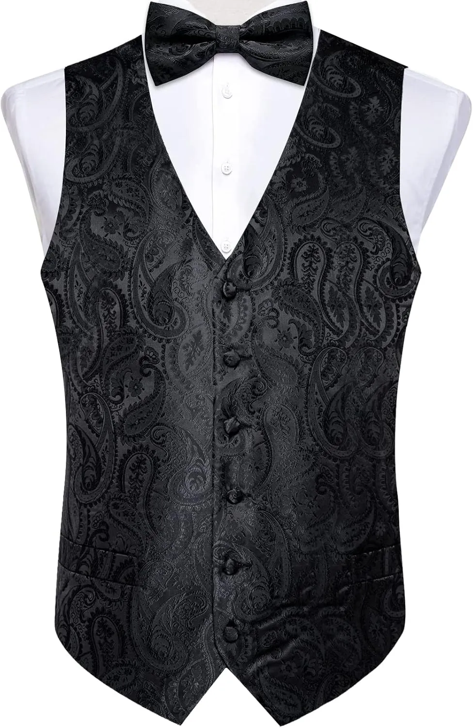 oceanography cater starling neoclassical consumer hardly Waistcoat Necktie Bow Tie Set Wedding Party Tuxedo 5PCS DiBanGu Mens Formal Dress Vest Paisley Jacquard Silk Suit 