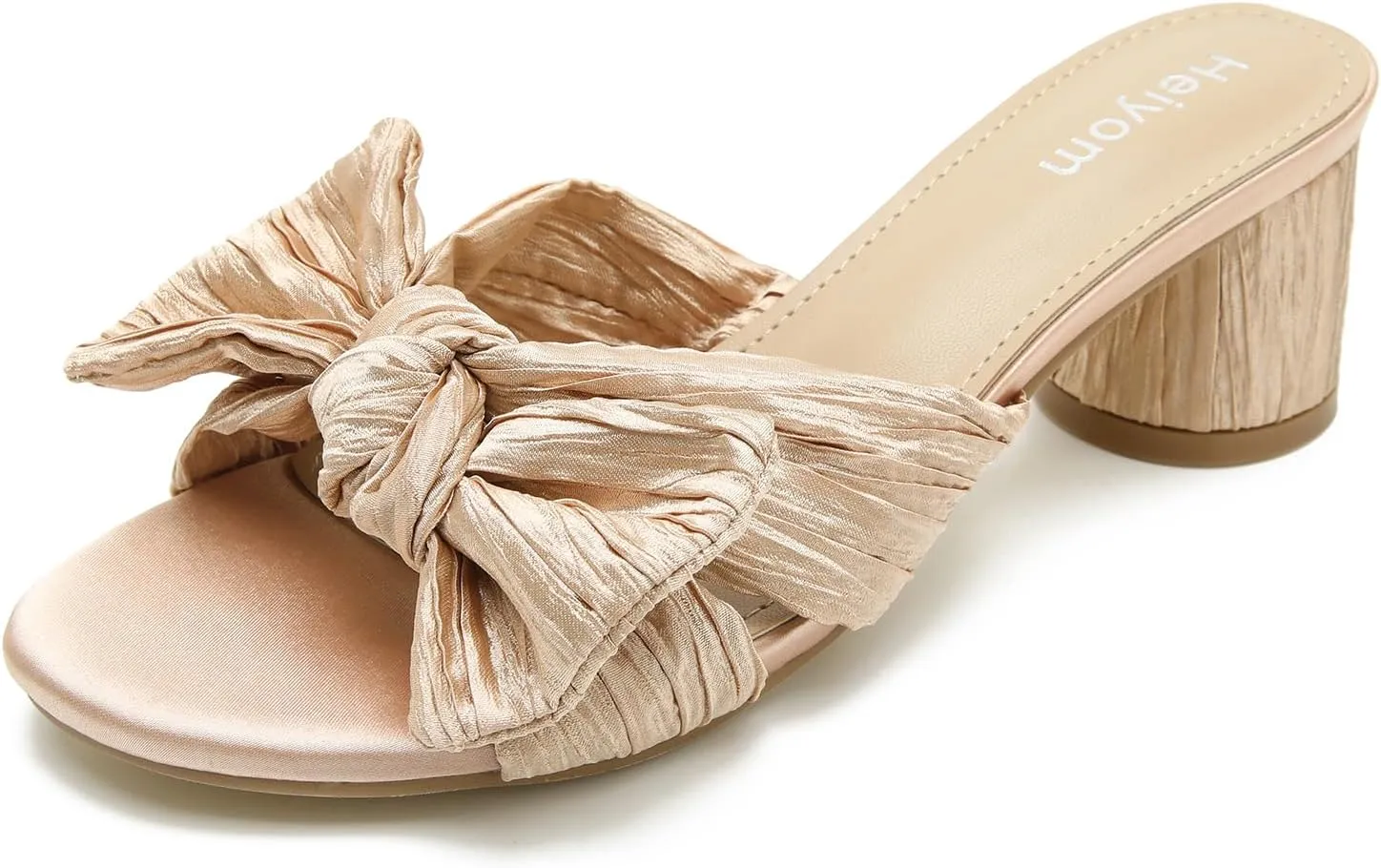 on Pleated Bow Heels Wedding Bridal Party Dress Shoes Heiyom Women's Bowknot Low Chunky Heels Mules rocky democratic Sandals Slip 
