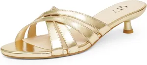 on Slide Sandals Comfort Dress Shoes Kitten Heels for Women Strappy Low Heels buffalo Open Rounded Toe Mules Slip 
